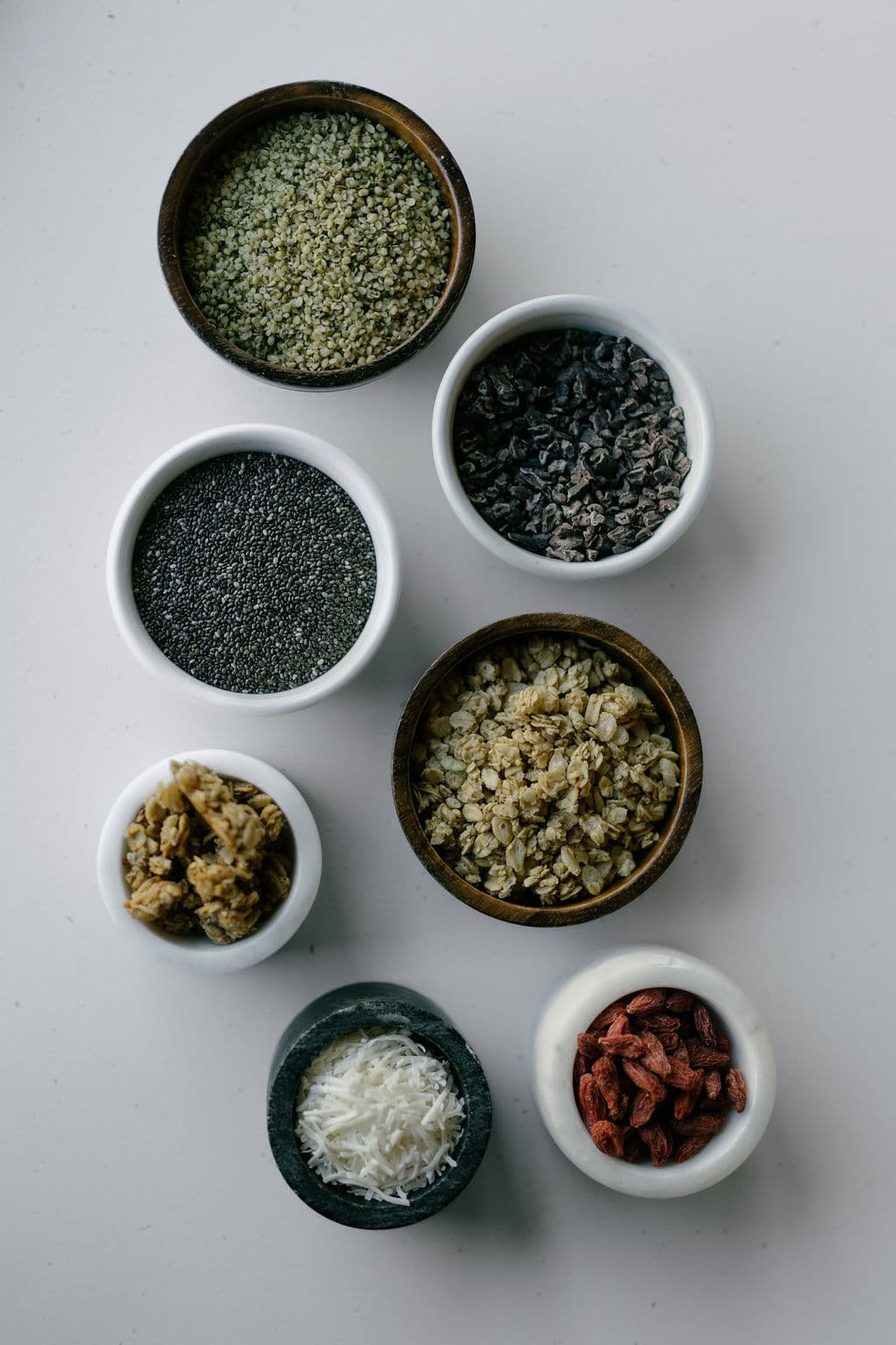 Premium toppings in ceramic bowls